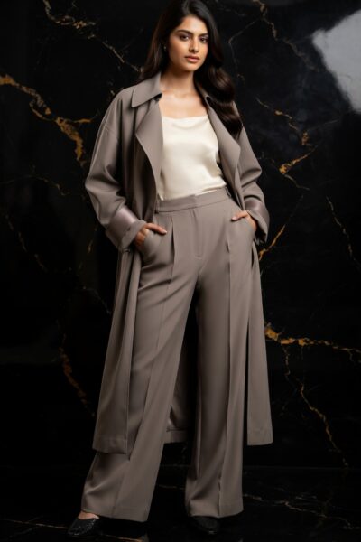 vÉrion taupe sovereign three piece silk set